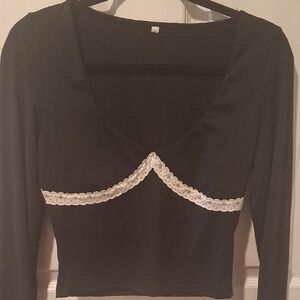 Elegant Black Lace Trim Women's Top